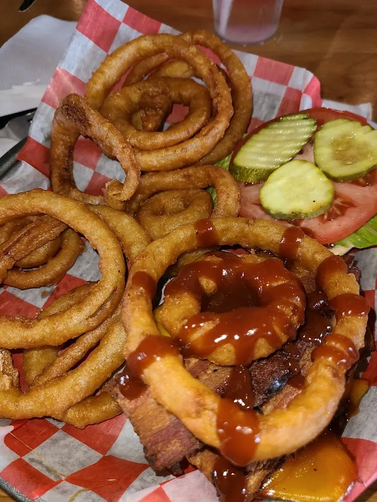 Western Burger and Onion Rings